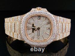 18k Rose Gold Mens Patek Philippe Nautilus 5711/1R-001 Pave Set Diamond Watch