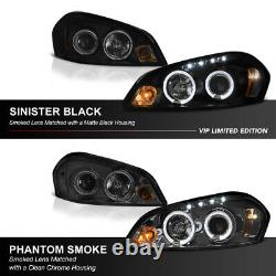 2006-2013 Chevy Impala SINISTER BLACK Angel Eye LED Projector Headlights Lamps