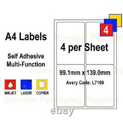 Address Labels White A4 Sheets Sticky Self Adhesive for Inkjet / Laser Printer