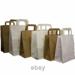 BROWN & WHITE KRAFT PAPER SOS FOOD CARRIER BAGS WITH HANDLES PARTY TAKEAWAY ETC 