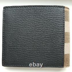 Burberry Bifold Wallet 100% Authentic Grainy Leather And House Check Men's Black