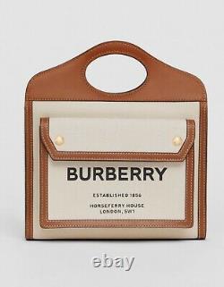 Burberry Mini Two Tone Canvas Leather Pocket Bag Malt Brown, Limited Edition, New