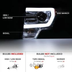CHROME 2009-2014 Ford F150 Plasma LED Tube Projector Headlights Left+Right SET