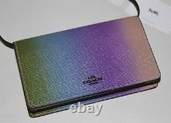 COACH Ombre Rainbow Leather Foldover Crossbody Bag Clutch Wallet Purse Handbag
