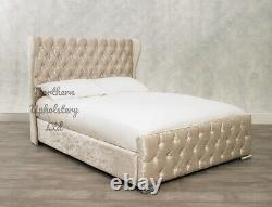 Chesterfield Wing Fabric Upholstered Bed frame Button Diamond Velvet DOUBLE KING