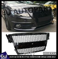 For Audi A4 & S4 B8 Rs4 Style Gloss Black Honeycomb Front Grill Grille 2008-2012