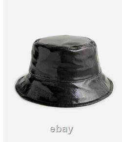 J. Crew Collection Black Leather Bucket Hat Medium Large NWT