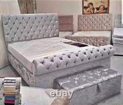 Luxury Upholstered Sleigh Bed Plush Velvet & Crushed Velvet with Mattress
