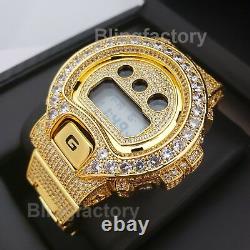 Men Iced Lab Diamond Authentic DW6900 Gold Brass Custom G Shock Bust Down Watch