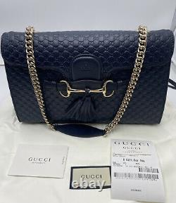 NEW Gucci 449635 Midnight Blue Micro GG Guccissima Leather Emily Bag, Handbag