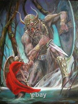 NEW LEON GOODMAN LIMITED EDITION OF PAINTING Valhalla asgard Beowulf & Grendel