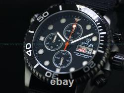 New Deep Blue 40mm Diver 1000 Quartz Chronograph All Black Pvd Sapphire Ss Watch
