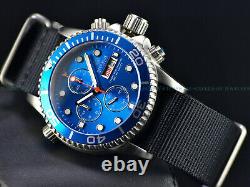 New Deep Blue 40mm Diver 1000 Quartz Chronograph Royal Blue Sapphire Ss Watch