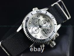 New Deep Blue 40mm Diver 1000 Quartz Chronograph Silver Dial Sapphire Ss Watch