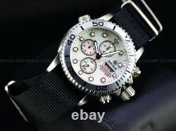 New Deep Blue 40mm Diver 1000 Quartz Chronograph White Mop Dial Sapphire Watch