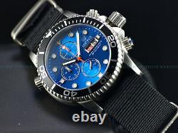 New Deep Blue Men 40mm Diver 1000 Quartz Chronograph Blue Dial Sapphire Ss Diver