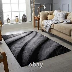 New Grey Modern Rugs Wave Pattern Small Extra Large Bedroom Living Room Rug
