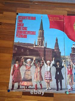 ORIGINAL TRIPTYCH/Soviet Poster/Banner/ BIG Communist Propaganda/8640in/ /c1983