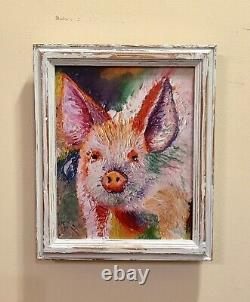 Pig, 10x12, Limited Edition Oil Painting Canvas Print, Framed, Hogs