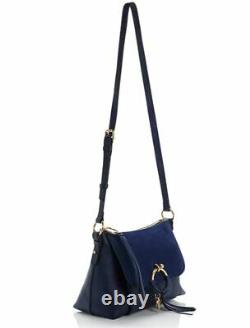 See by Chloe Joan Small Leather & Suede Shoulder Bag Classic Navy/Gold NWT