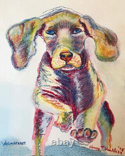 Weimaraner Puppy Dog, 10x12, Watercolor Pastel Painting Print Frame, Signed Arts