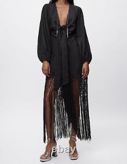 ZARA Black Limited Edition Fringed Linen Dress Size M Bloggers Fave Holiday