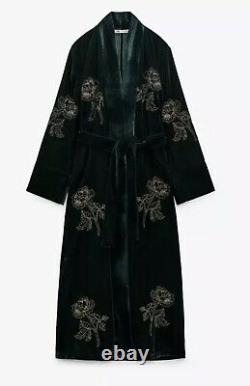 Zara Embroidered Dress Kimono Limited Edition Green New Size Xs 2731/342