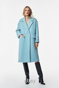 Zara Limited Edition Sky Blue Oversized Textured Wool Coat Size S