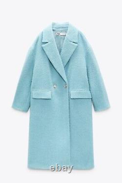 Zara Limited Edition Sky Blue Oversized Textured Wool Coat Size S