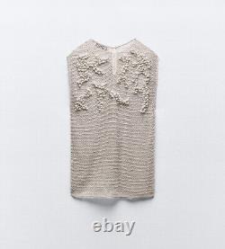 Zara Top With Faux Pearls Limited Edition Light Grey Ss23 Size S-l Ref. 7521/107