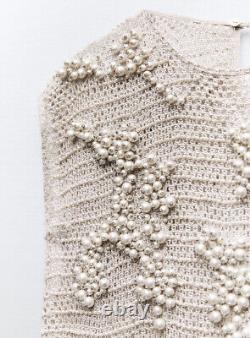 Zara Top With Faux Pearls Limited Edition Light Grey Ss23 Size S-l Ref. 7521/107